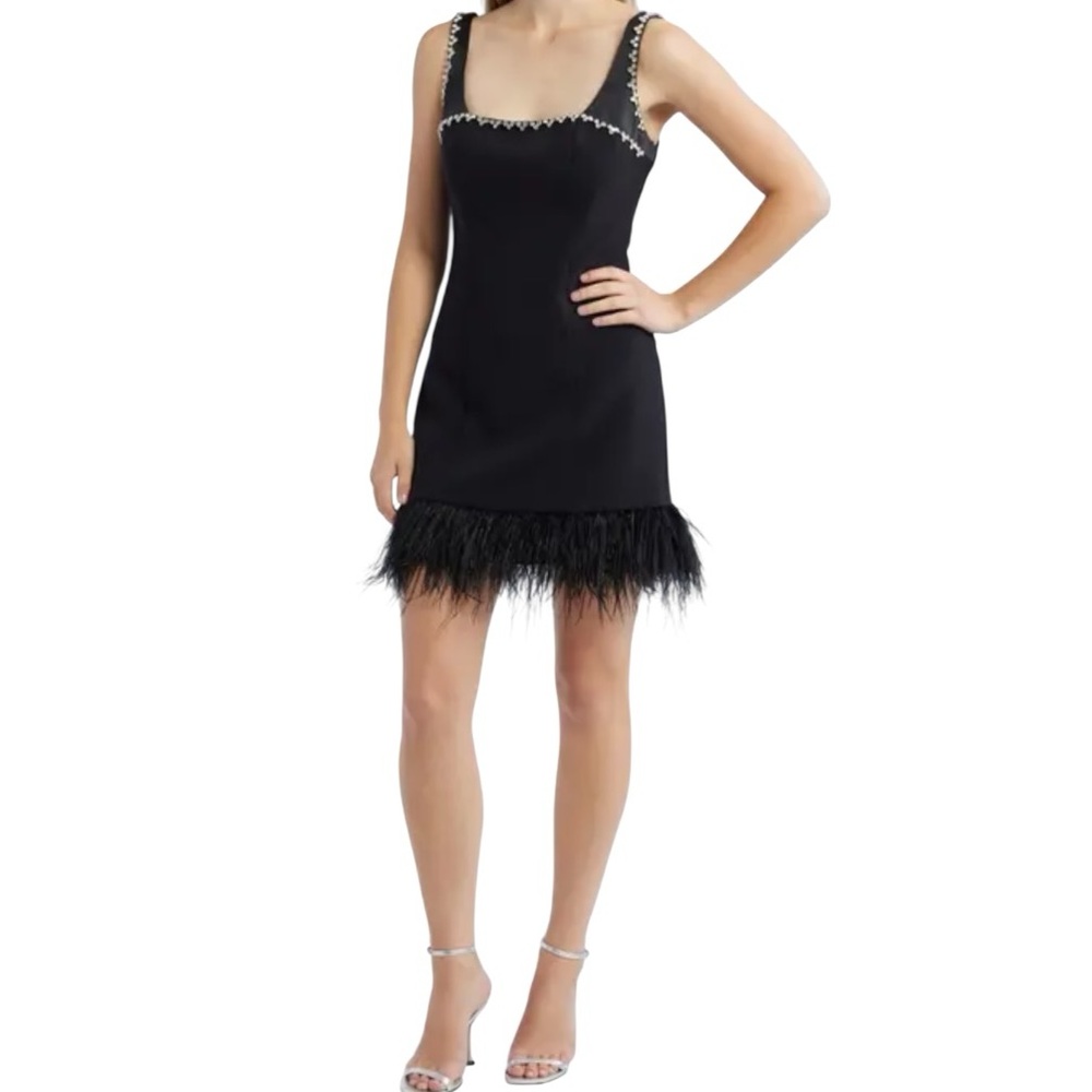 Likely Georgie Crystal Feather Trim Minidress Luxury